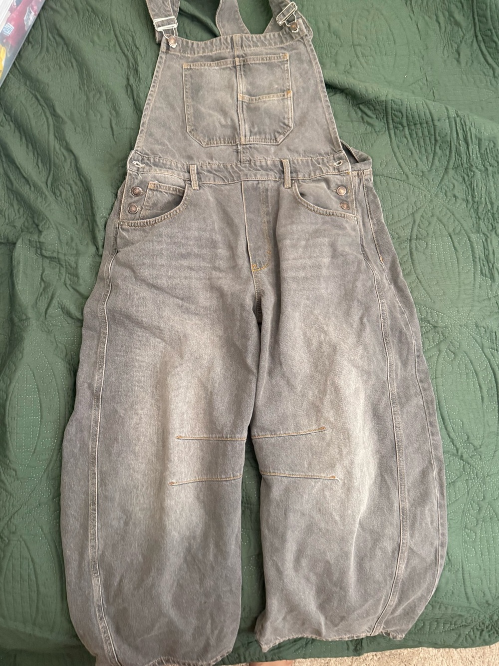 Free People Washed Gray Cotton Overalls